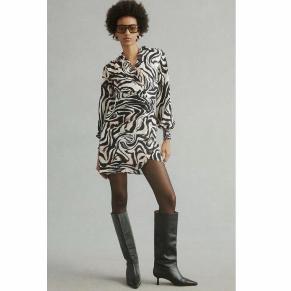 Anthropologie Printed Wrap Zebra Hipster Hippie Art Deco Chic Party Dress 10 NWT